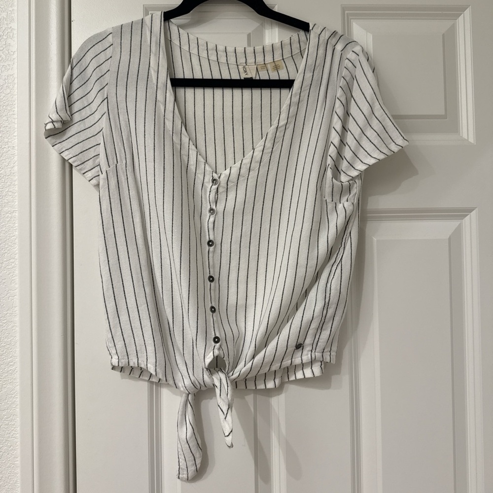 Roxy Black and White Striped Button-Down Top